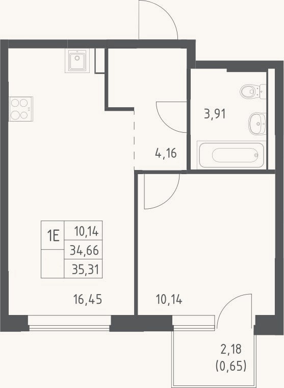 Планировка: 2-к, 34,7 м²