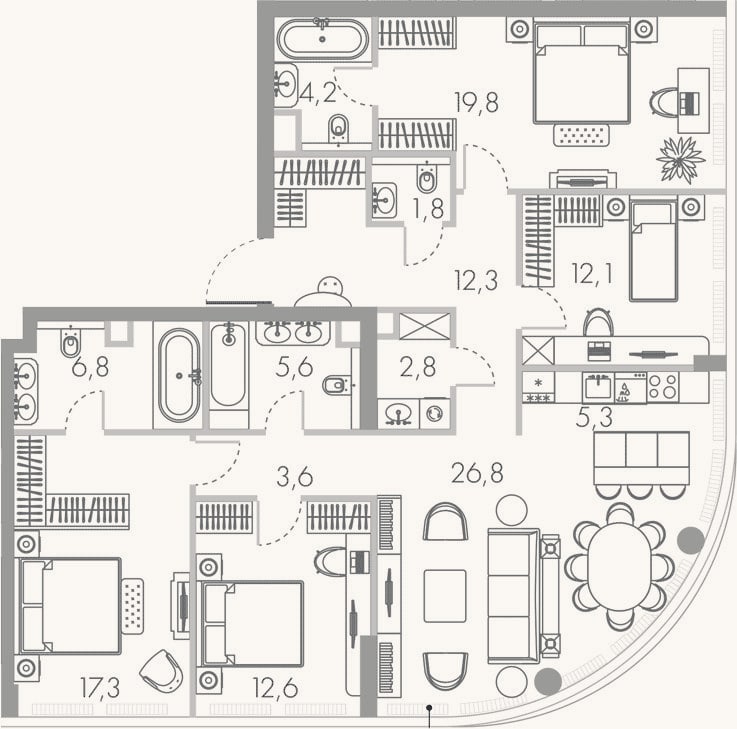 Планировка: 4+ к, 131 м²