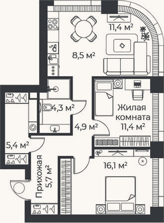 Планировка: 3-к, 67,8 м²