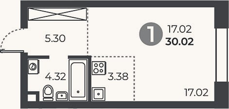 Планировка: Студия, 30 м²