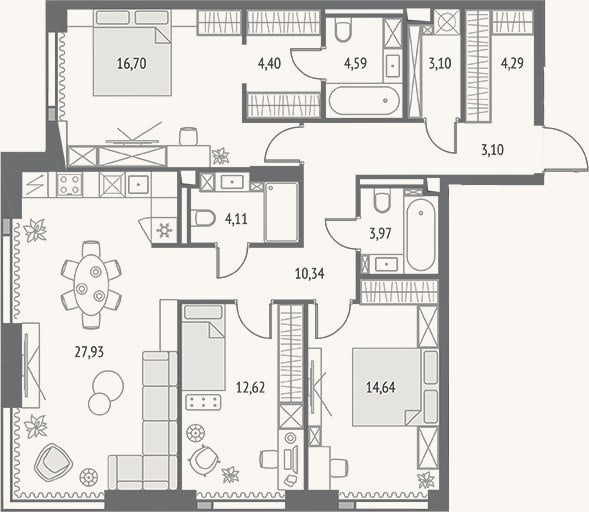 Планировка: 4+ к, 109,9 м²