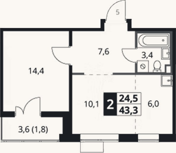 Планировка: 2-к, 41,5 м²