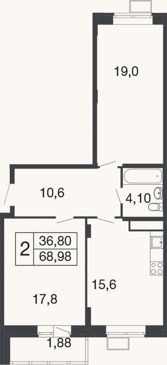 Планировка: 2-к, 67,1 м²