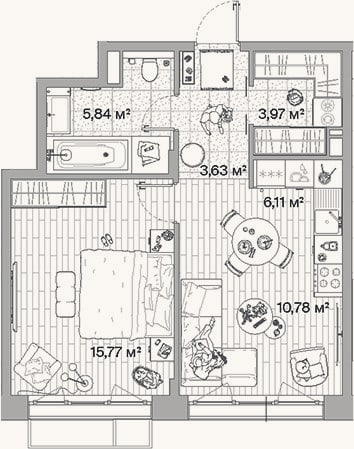 Планировка: 2-к, 46,1 м²