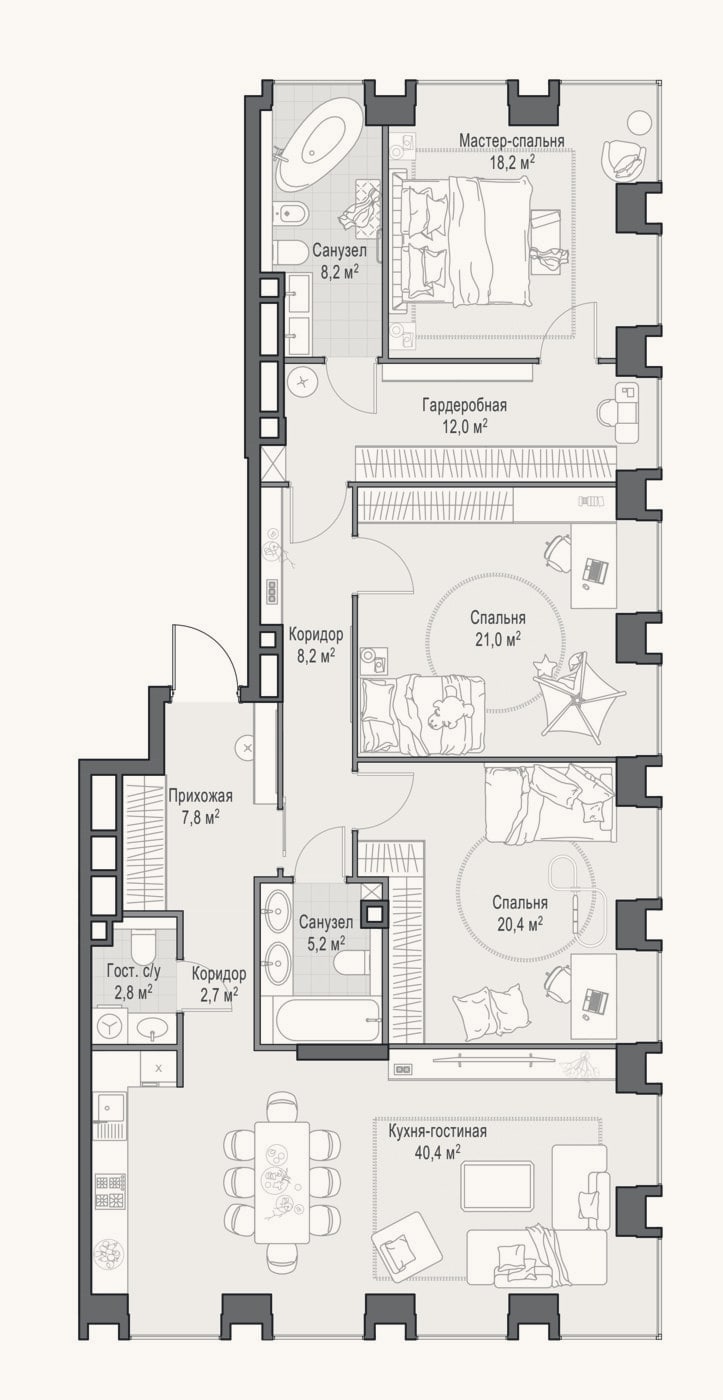 Планировка: 4+ к, 147 м²