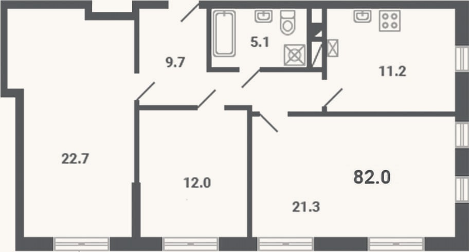 Планировка: 3-к, 82 м²