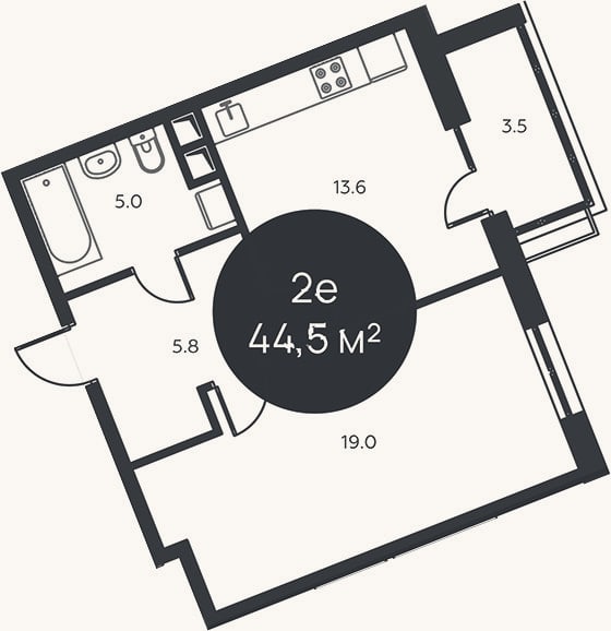 Планировка: 2-к, 43,4 м²