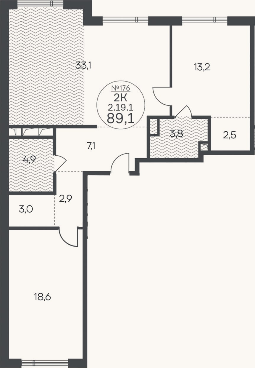 Планировка: 3-к, 89,1 м²