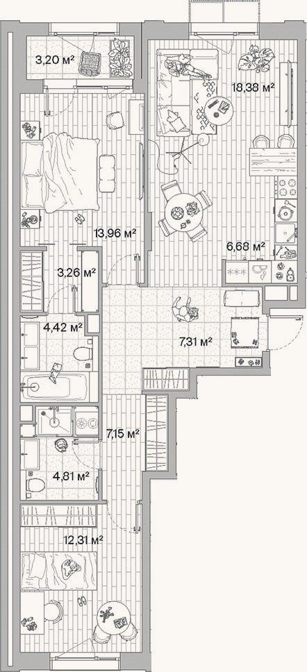 Планировка: 3-к, 78,3 м²