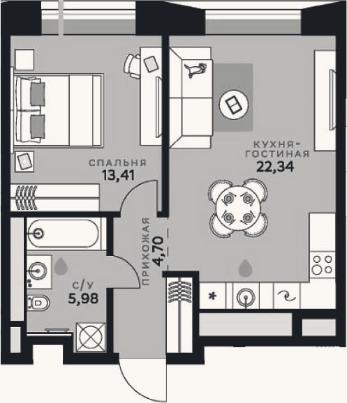 Планировка: 2-к, 46,4 м²
