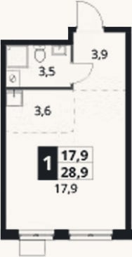Планировка: Студия, 28,9 м²