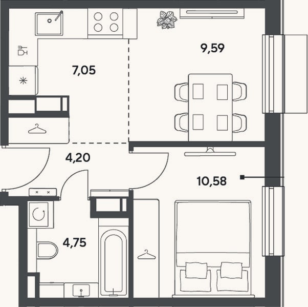 Планировка: 2-к, 36,2 м²
