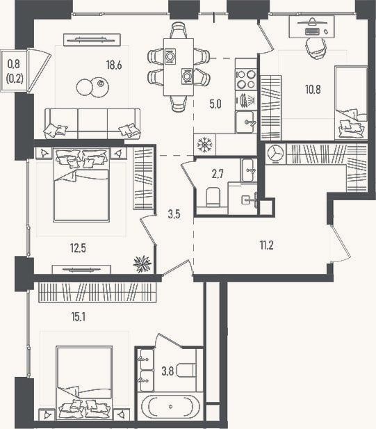 Планировка: 4+ к, 83,2 м²