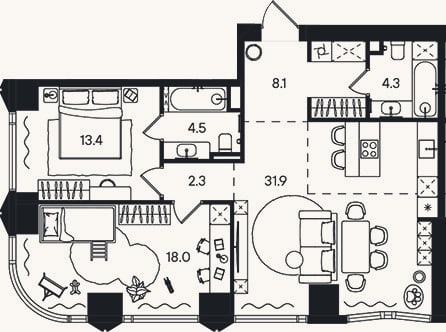 Планировка: 3-к, 82,5 м²