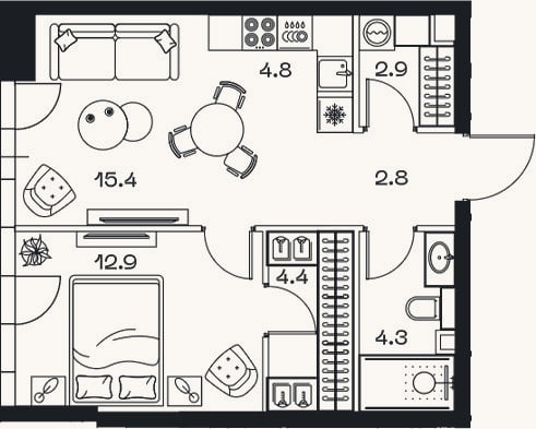 Планировка: 2-к, 47,5 м²