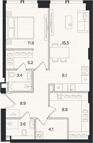 Планировка: 2-к, 67,6 м²