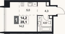 Планировка: Студия, 28,1 м²