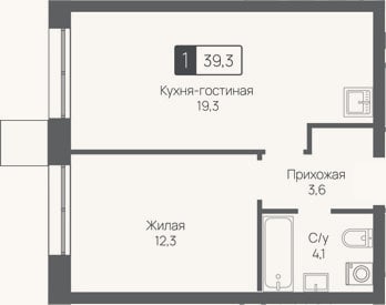 Планировка: 2-к, 39,3 м²