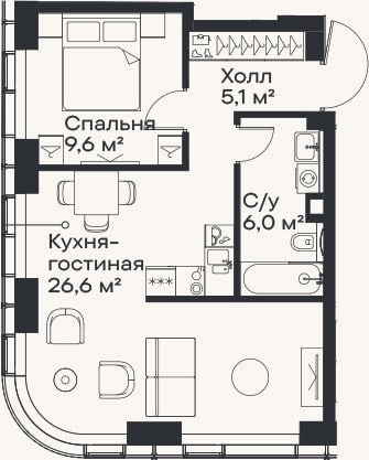 Планировка: 2-к, 47,3 м²