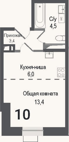 Планировка: Студия, 27 м²