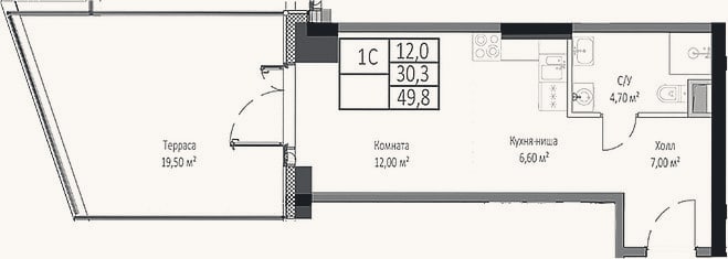 Планировка: Студия, 30,3 м²