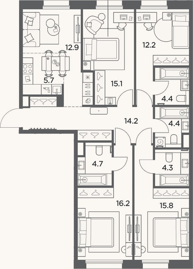 Планировка: 4+ к, 109,9 м²