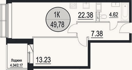 Планировка: 2-к, 47,6 м²