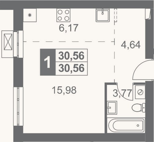 Планировка: Студия, 30,6 м²