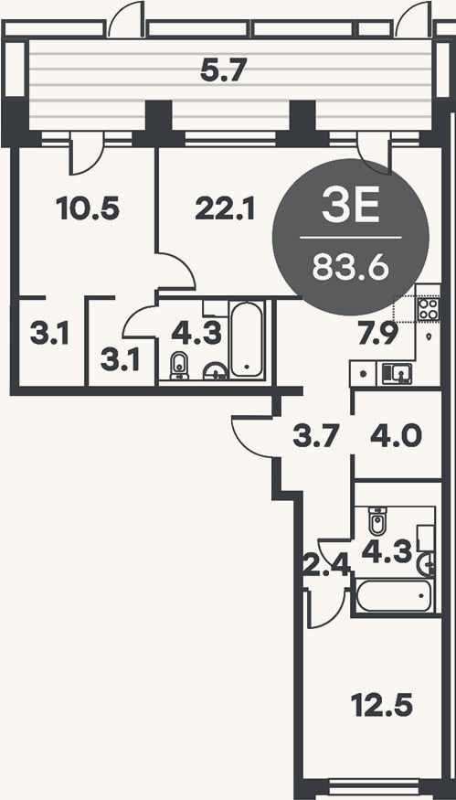 Планировка: 3-к, 82,4 м²