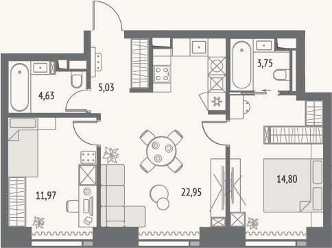 Планировка: 3-к, 64,1 м²