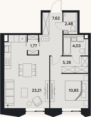 Планировка: 2-к, 55,2 м²