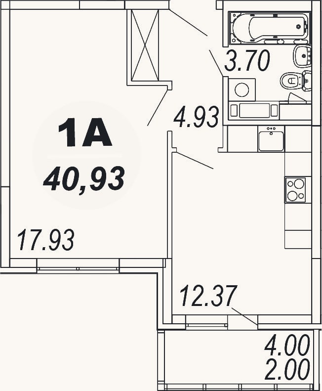 Планировка: 1-к, 38,9 м²