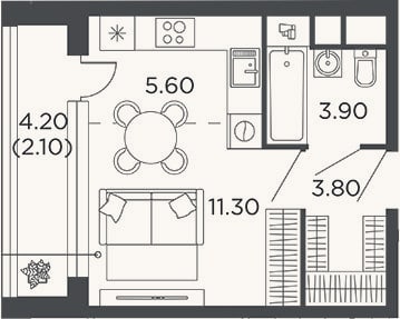 Планировка: Студия, 24,6 м²