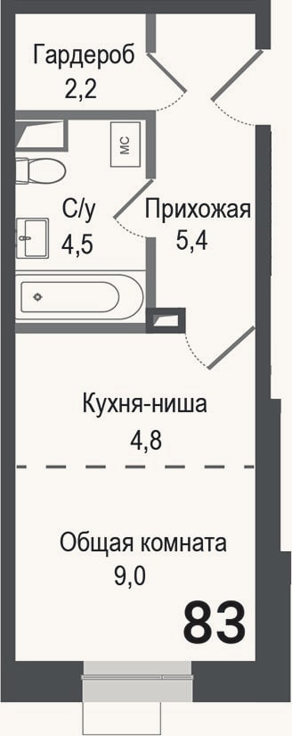 Планировка: Студия, 25,9 м²