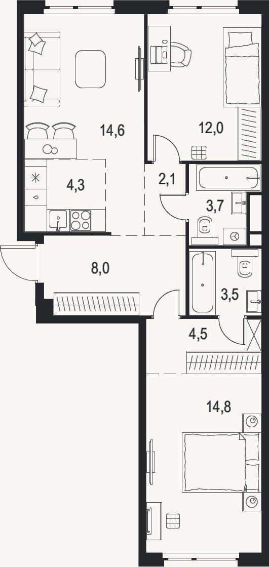 Планировка: 3-к, 67,5 м²