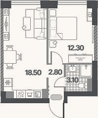Планировка: 2-к, 36,7 м²