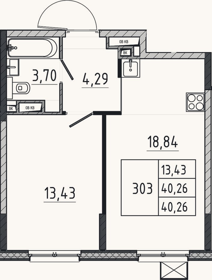 Планировка: 2-к, 40,3 м²