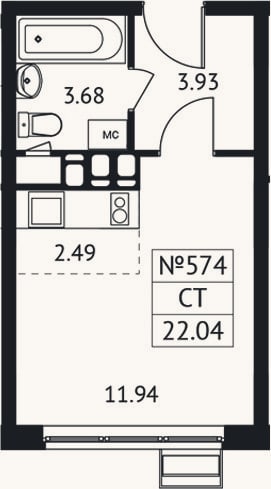Планировка: Студия, 22 м²