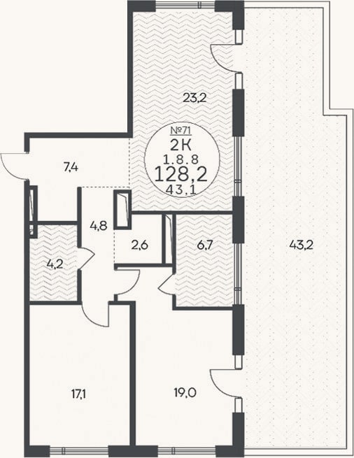 Планировка: 3-к, 84,9 м²