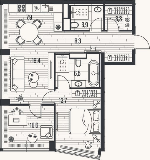 Планировка: 3-к, 72,6 м²