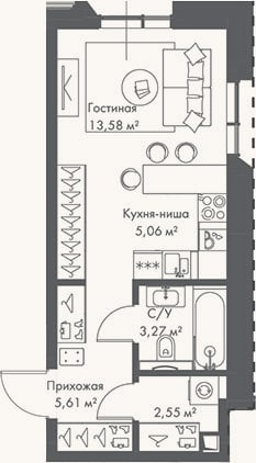 Планировка: Студия, 30,1 м²