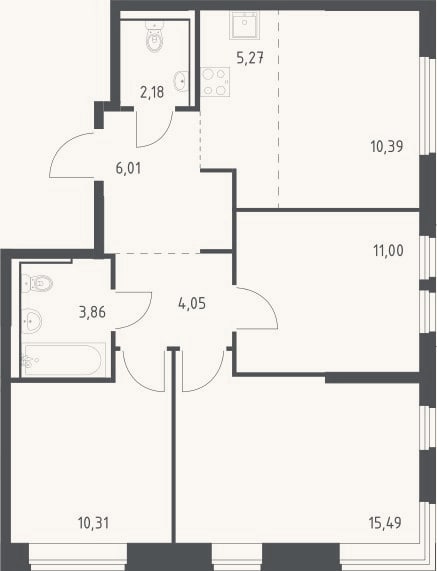 Планировка: 4+ к, 68,6 м²