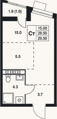Планировка: Студия, 28,5 м²