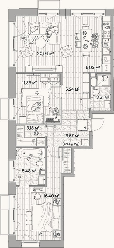 Планировка: 3-к, 78,9 м²
