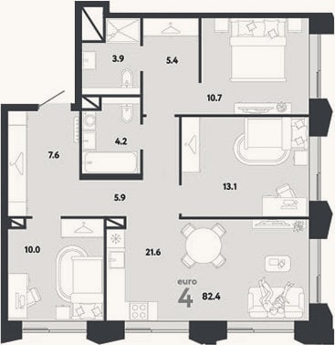 Планировка: 4+ к, 82,4 м²
