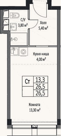 Планировка: Студия, 26,5 м²
