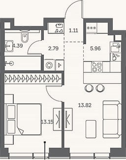 Планировка: 2-к, 41,2 м²