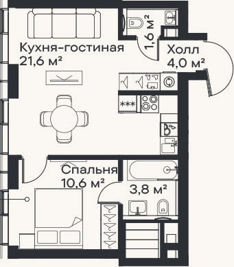 Планировка: 2-к, 41,6 м²
