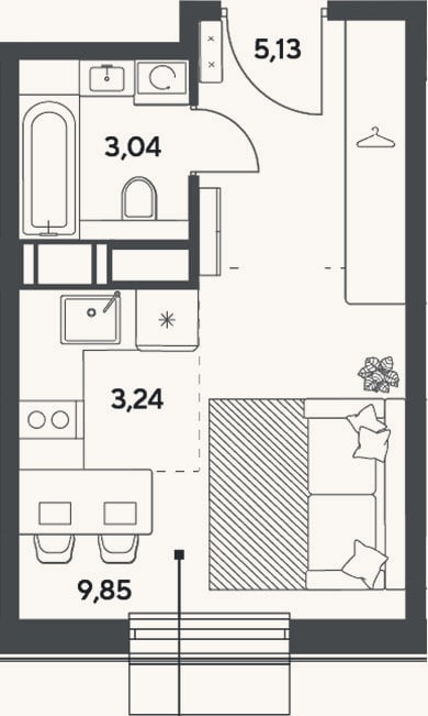 Планировка: Студия, 21,3 м²