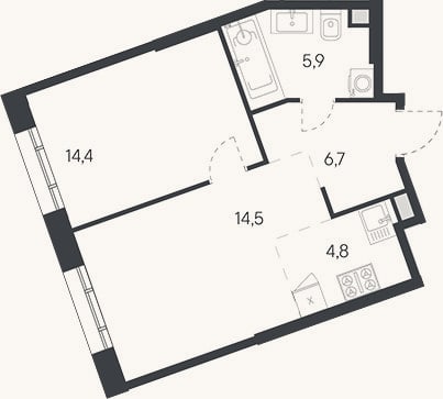 Планировка: 2-к, 46,3 м²